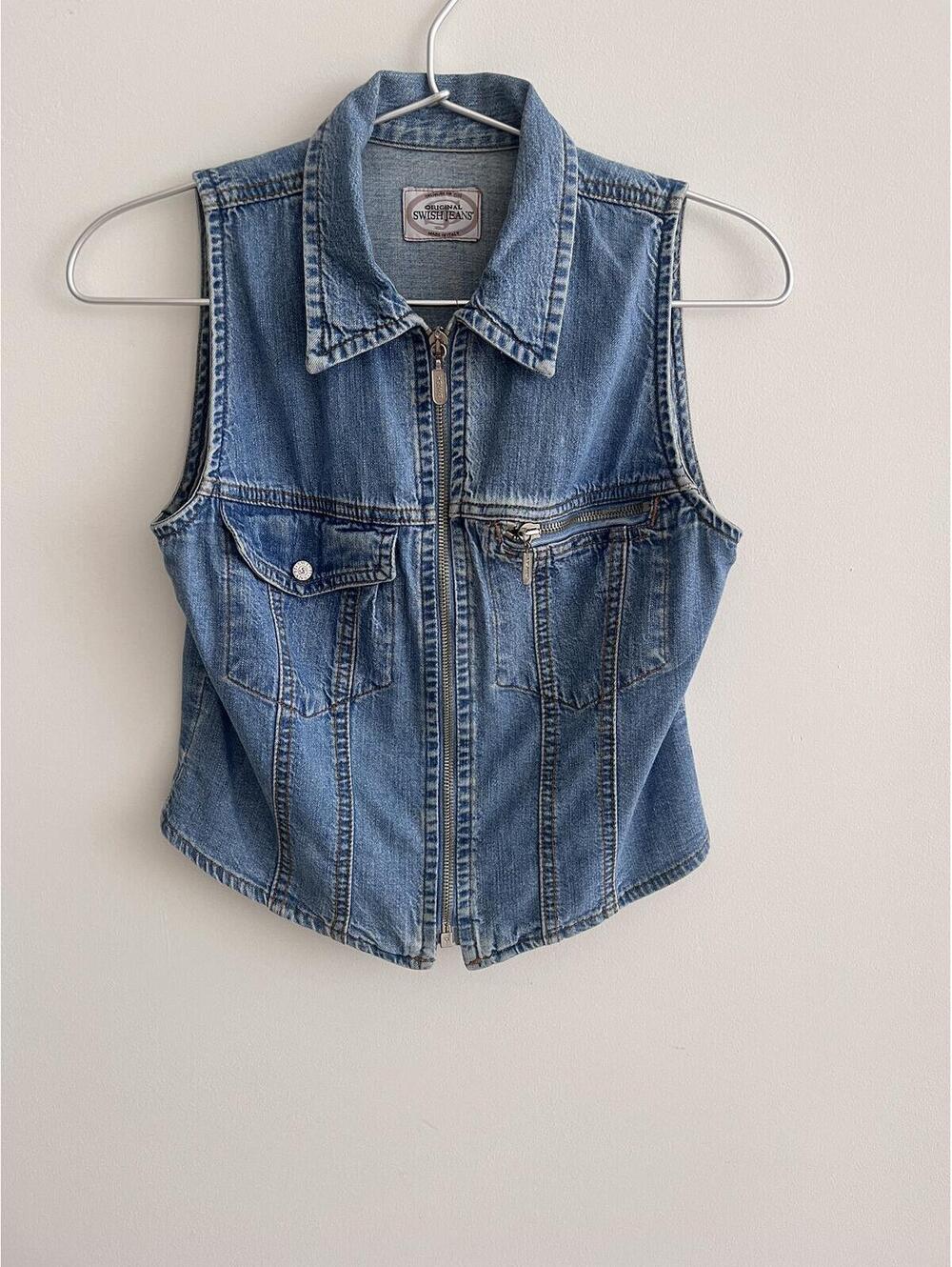 Vintage Denim Zipper Vest.